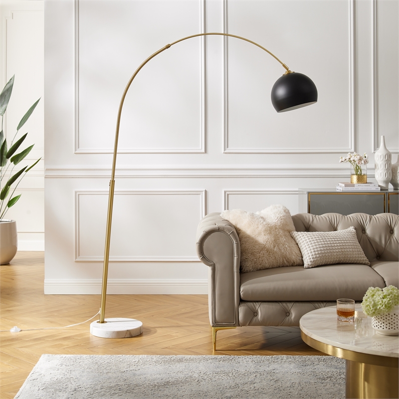 Posh Living Lillia Floor Lamp 6ft Power Cord Marble Stone Base Black