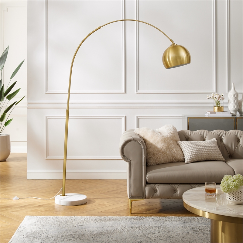 Posh Living Lillia Floor Lamp 6ft Power Cord Marble Stone Base Brass
