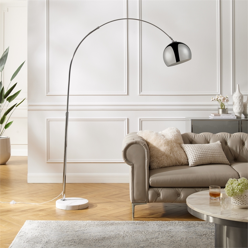 Posh Living Lillia Floor Lamp 6ft Power Cord Marble Stone Base Chrome
