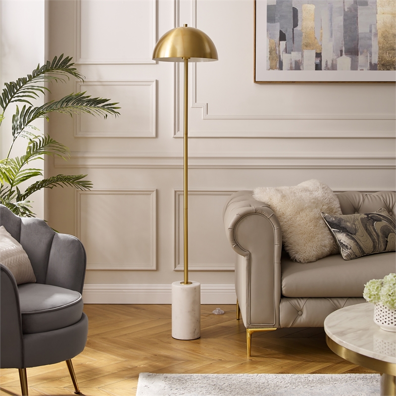 Posh Living Malaika Floor Lamp 6ft Power Cord Marble Stone Base Brass/White