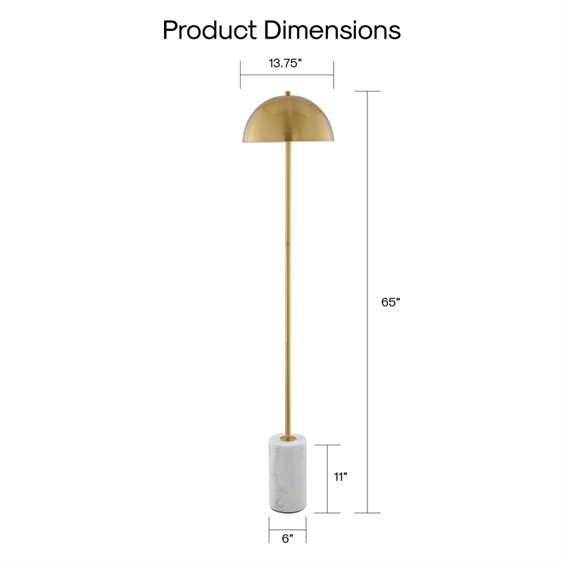 Posh Living Malaika Floor Lamp 6ft Power Cord Marble Stone Base Brass/White