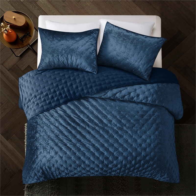 Posh Living Safiya Velvet 3pc Full/Queen Comforter Set Navy