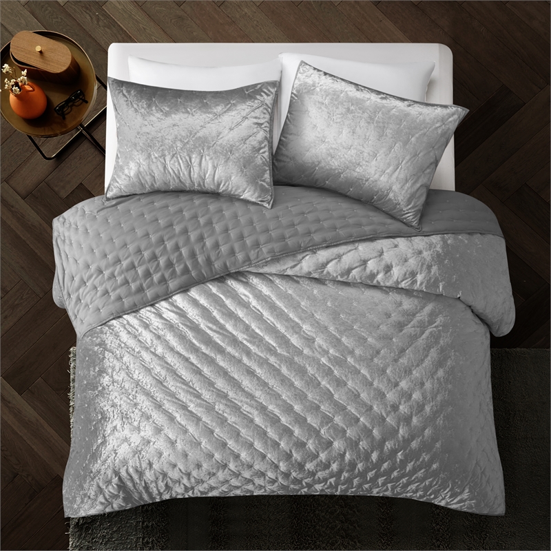 Posh Living Safiya Velvet 3pc Full/Queen Comforter Set Silver