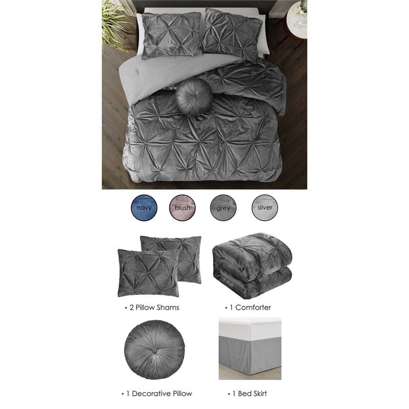 Posh Living Baxter 5pc Full/Queen Comforter Set Grey