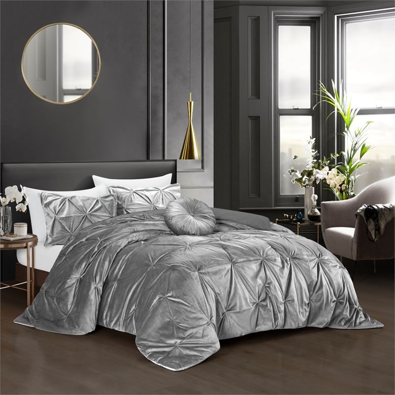 Posh Living Baxter 5pc Full/Queen Comforter Set Silver