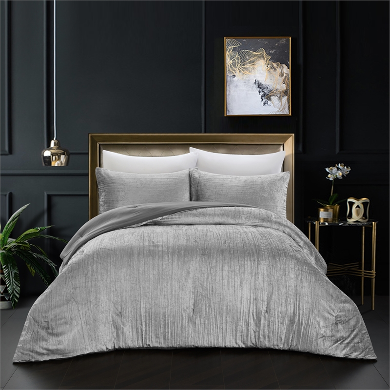 Posh Living Deklin 3pc Full/Queen Comforter Set Silver