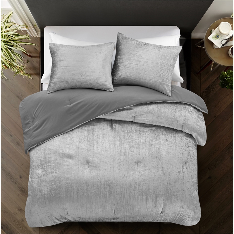 Posh Living Deklin 3pc Full/Queen Comforter Set Silver