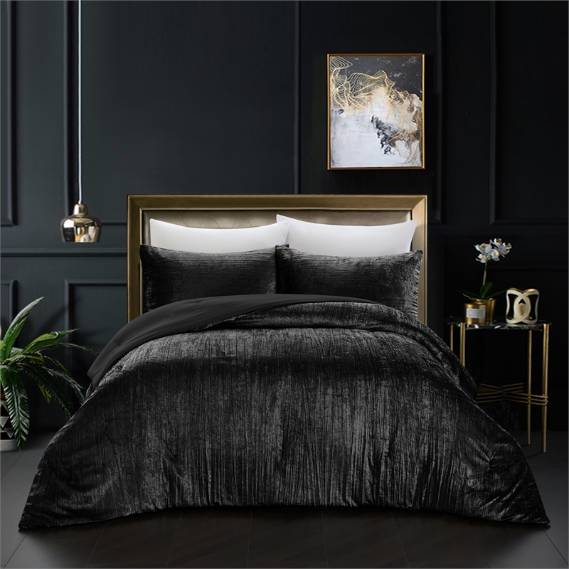 Posh Living Deklin 3pc Full/Queen Comforter Set Black