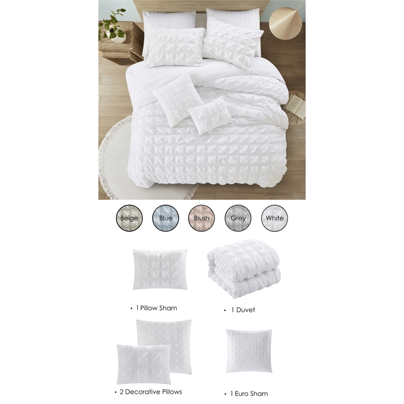 Posh Living Kynnedi 5pc Twin/Twin XL Duvet Set White