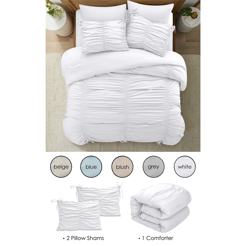 Posh Living Briseis 3pc Full/Queen Comforter Set White