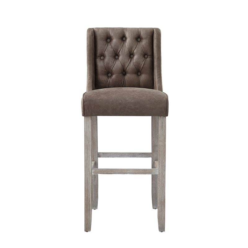 Posh Living Preslie Leather PU/Linen Barstool (Set of 2) Brown