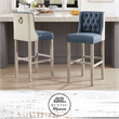 Posh Living Preslie Leather PU/Linen Barstool (Set of 2) Navy