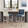 Posh Living Preslie Leather PU/Linen Barstool (Set of 2) Navy