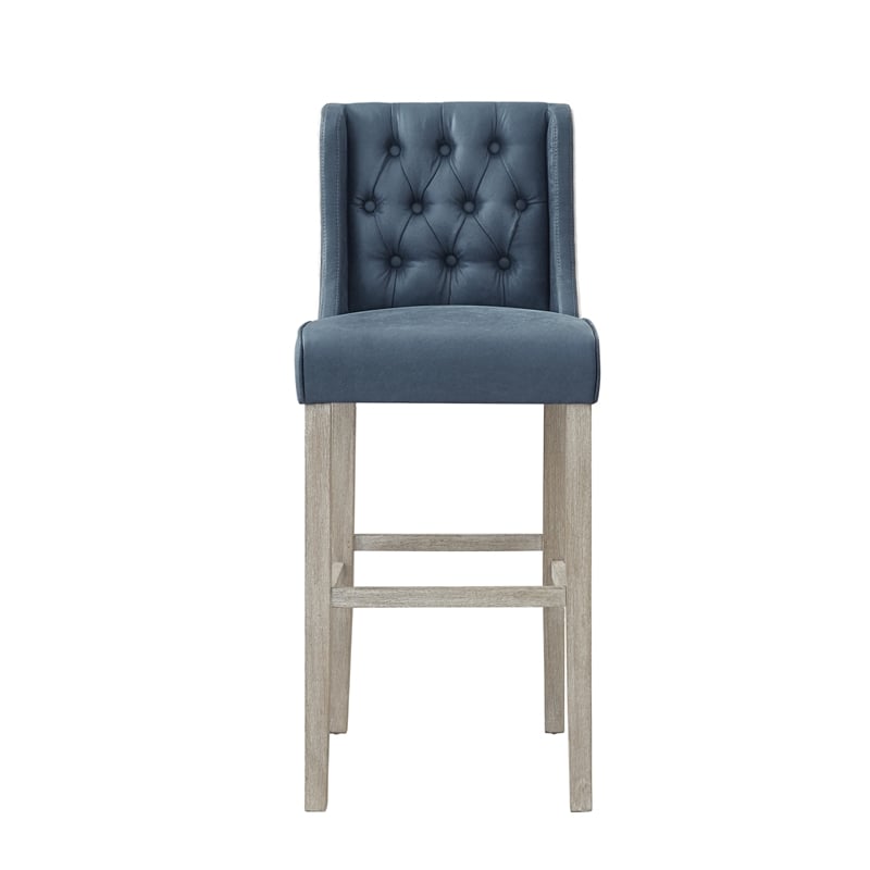 Posh Living Preslie Leather PU/Linen Barstool (Set of 2) Navy