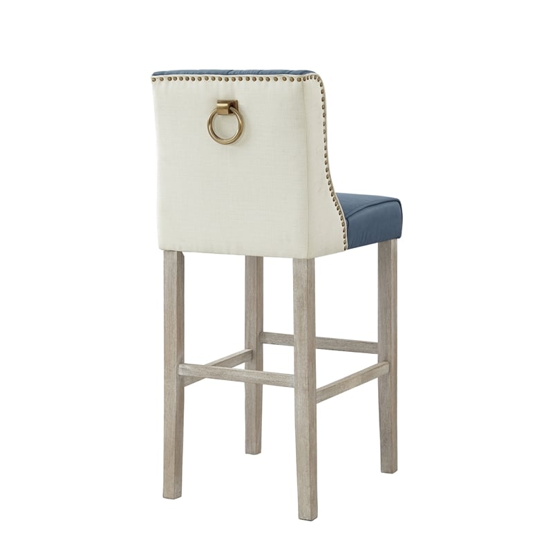 Posh Living Preslie Leather PU/Linen Barstool (Set of 2) Navy