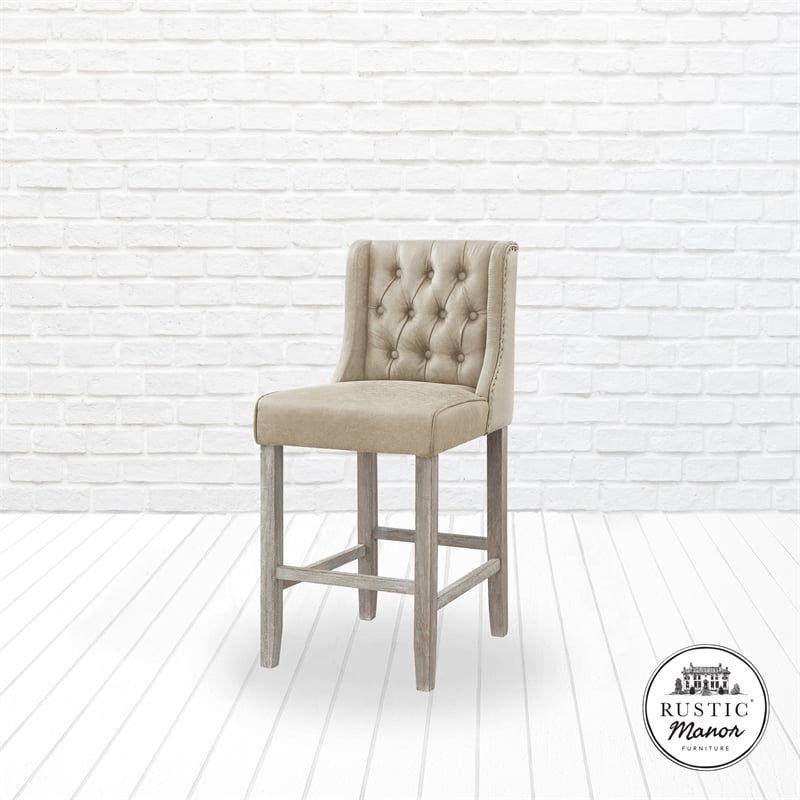 Posh Living Preslie Leather PU Counter Stool (Set of 2) Beige