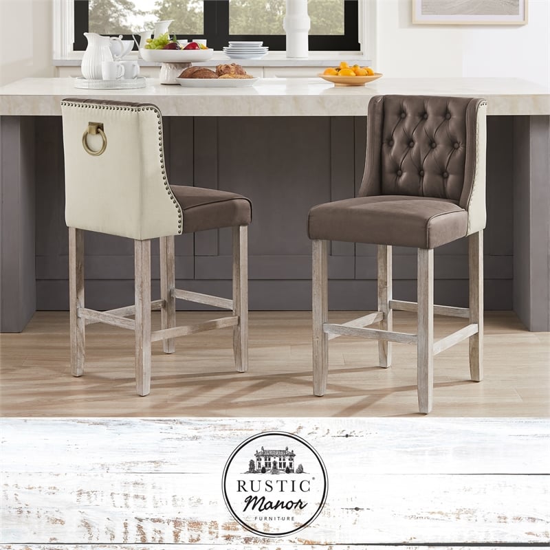 Posh Living Preslie Leather PU Counter Stool (Set of 2) Brown