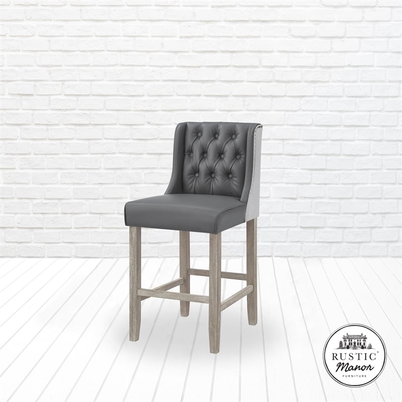 Posh Living Preslie Leather PU Counter Stool (Set of 2) Grey