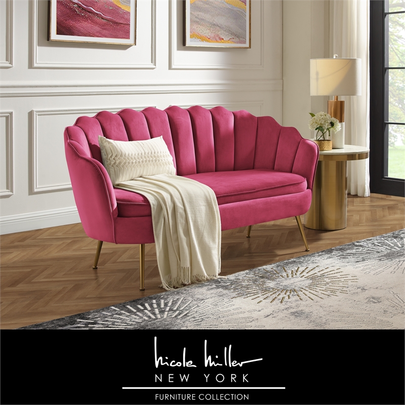 Posh Living Emaline Velvet Loveseat Fuchsia