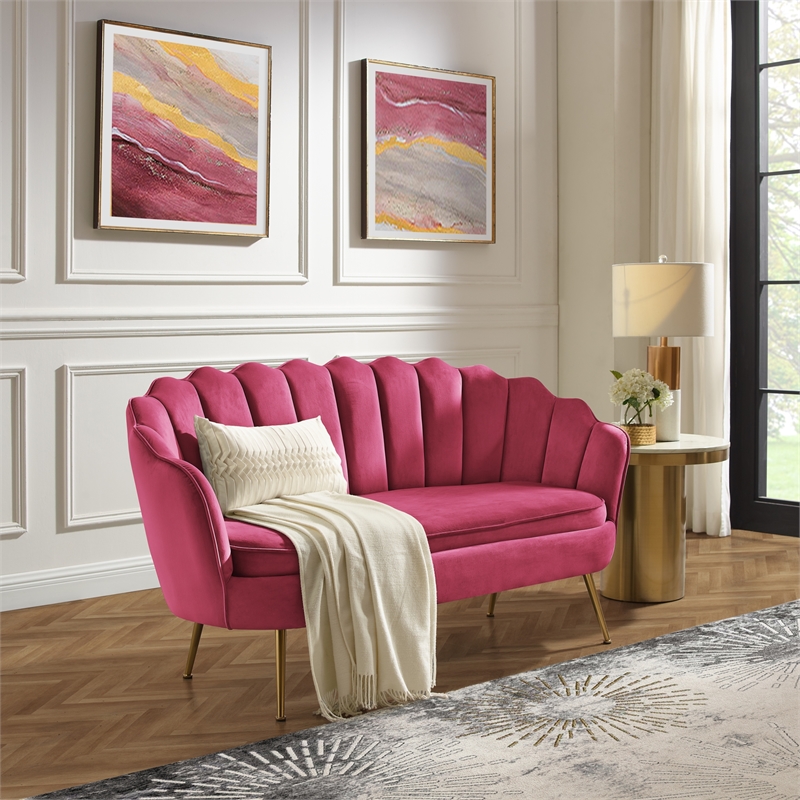 Posh Living Emaline Velvet Loveseat Fuchsia