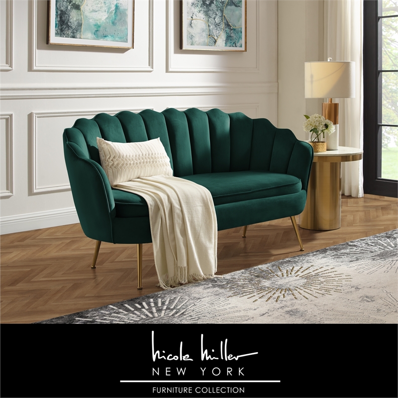Posh Living Emaline Velvet Loveseat Hunter Green