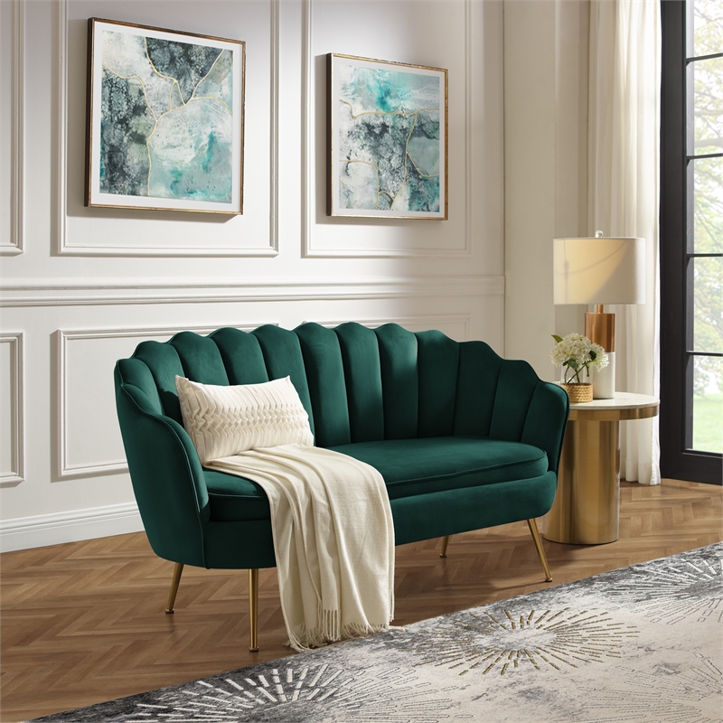 Posh Living Emaline Velvet Loveseat Hunter Green