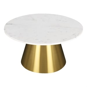 Posh Living Talen16&quotH Modern Marble Coffee Table in Gold/White Marble
