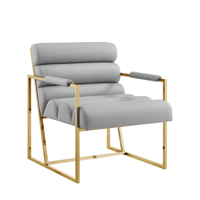 Posh Living Makynlee PU Leather Accent Chair Grey/Gold