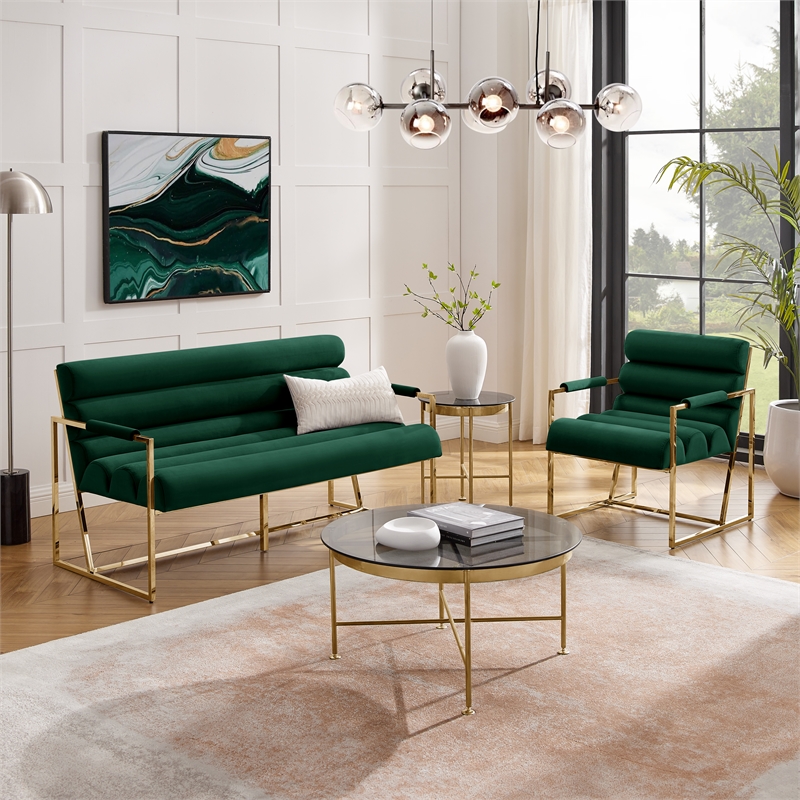 Posh Living Makynlee Velvet Accent Chair Hunter Green/Gold