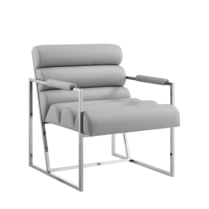 Posh Living Makynlee PU Leather Accent Chair Grey/Chrome