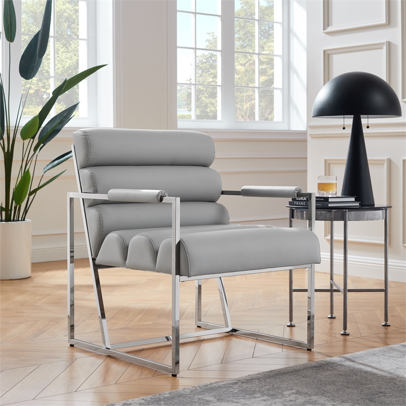 Posh Living Makynlee PU Leather Accent Chair Grey/Chrome