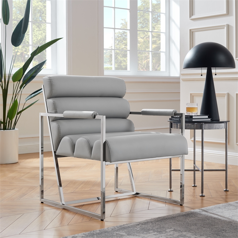 Posh Living Makynlee PU Leather Accent Chair Grey/Chrome