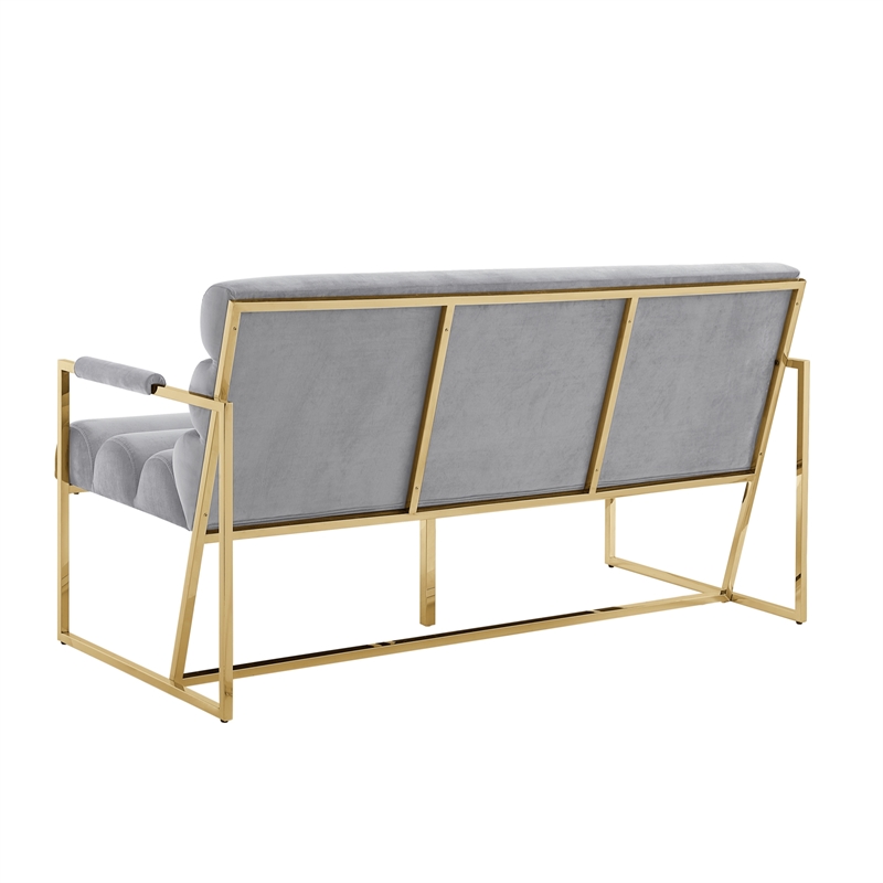 Posh Living Makynlee Velvet Settee Loveseat Grey/Gold