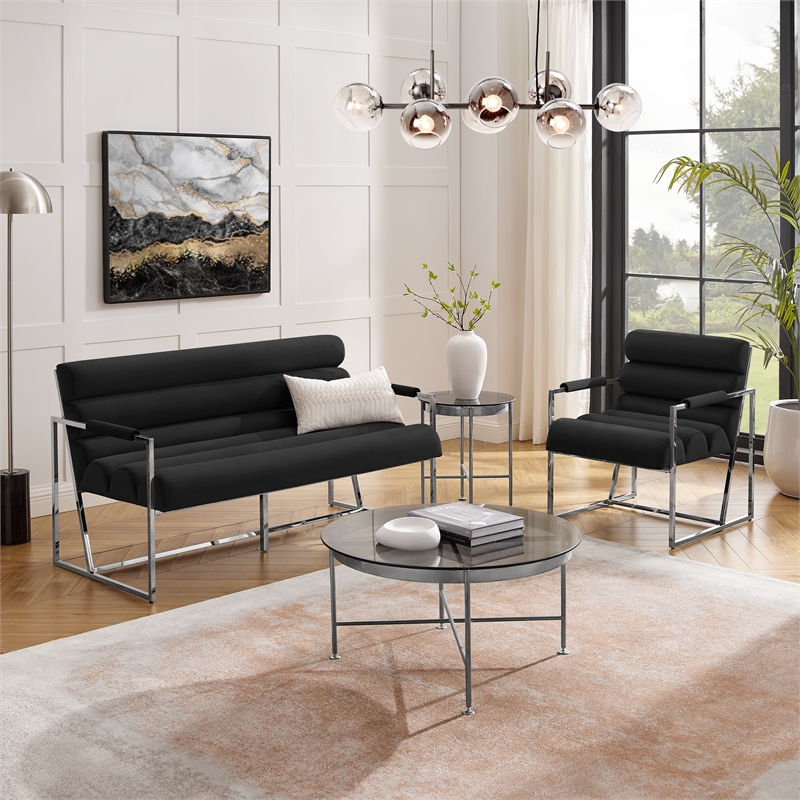 Posh Living Makynlee Velvet Settee Loveseat Black/Chrome