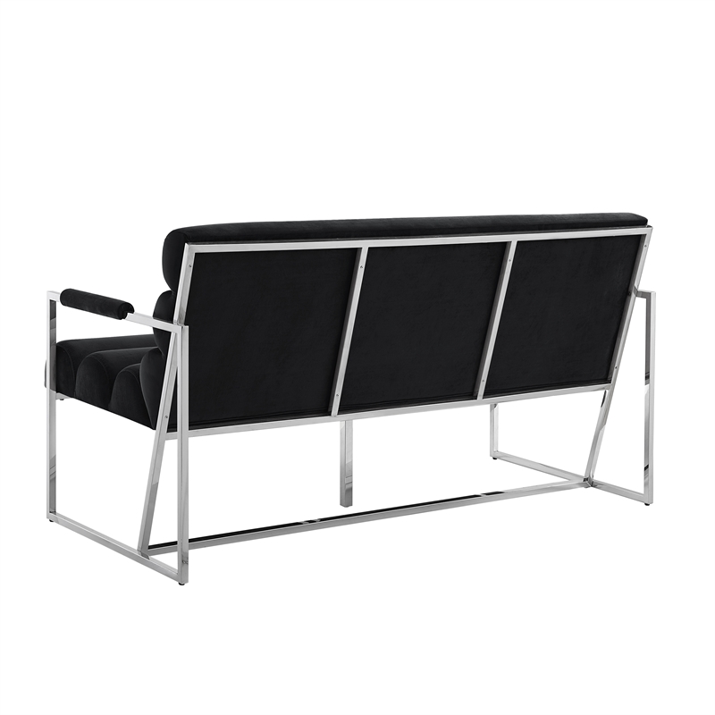 Posh Living Makynlee Velvet Settee Loveseat Black/Chrome