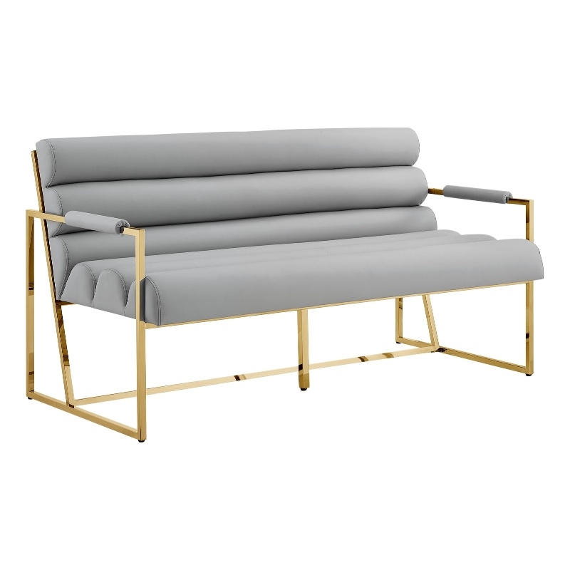 Posh Living Makynlee PU Leather Settee Loveseat Grey/Gold