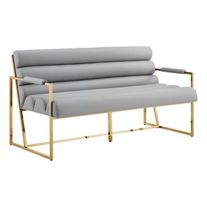 Posh Living Makynlee PU Leather Settee Loveseat Grey/Gold