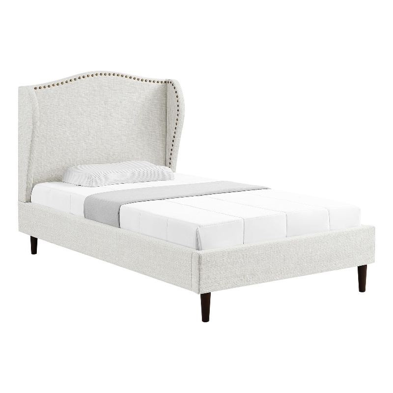 Posh Living Adelyne Linen & Solid Wood Platform Bed Full Size in Cream White