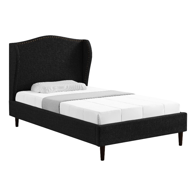 Posh Living Linen & Solid Wood Platform Bed Twin XL Size in Gray/Charcoal