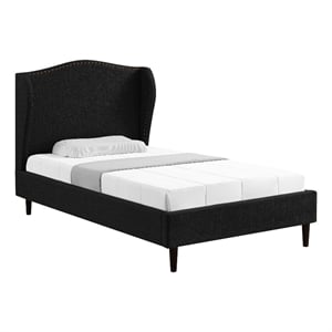Posh Living Linen & Solid Wood Platform Bed Twin XL Size in Gray/Charcoal