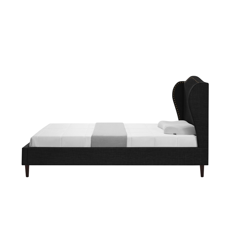 Posh Living Linen & Solid Wood Platform Bed Twin XL Size in Gray/Charcoal