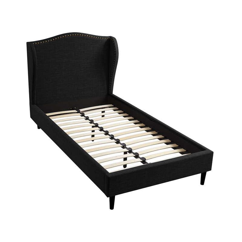 Posh Living Linen & Solid Wood Platform Bed Twin XL Size in Gray/Charcoal