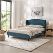 Posh Living Adelyne Linen & Solid Wood Platform Bed Queen Size in Navy Blue