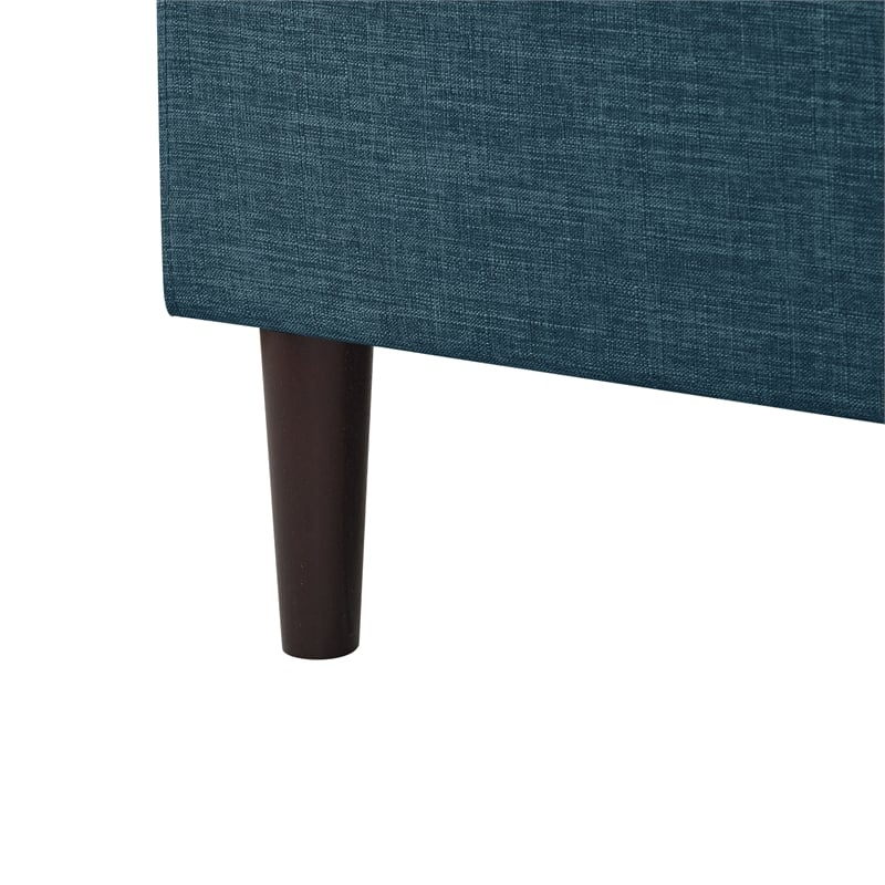 Posh Living Adelyne Linen & Solid Wood Platform Bed Queen Size in Navy Blue