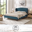 Posh Living Adelyne Linen & Solid Wood Platform Bed Queen Size in Navy Blue