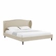 Posh Living Adelyne Linen & Solid Wood Platform Bed King Size in Brown/Beige