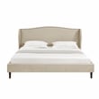 Posh Living Adelyne Linen & Solid Wood Platform Bed King Size in Brown/Beige