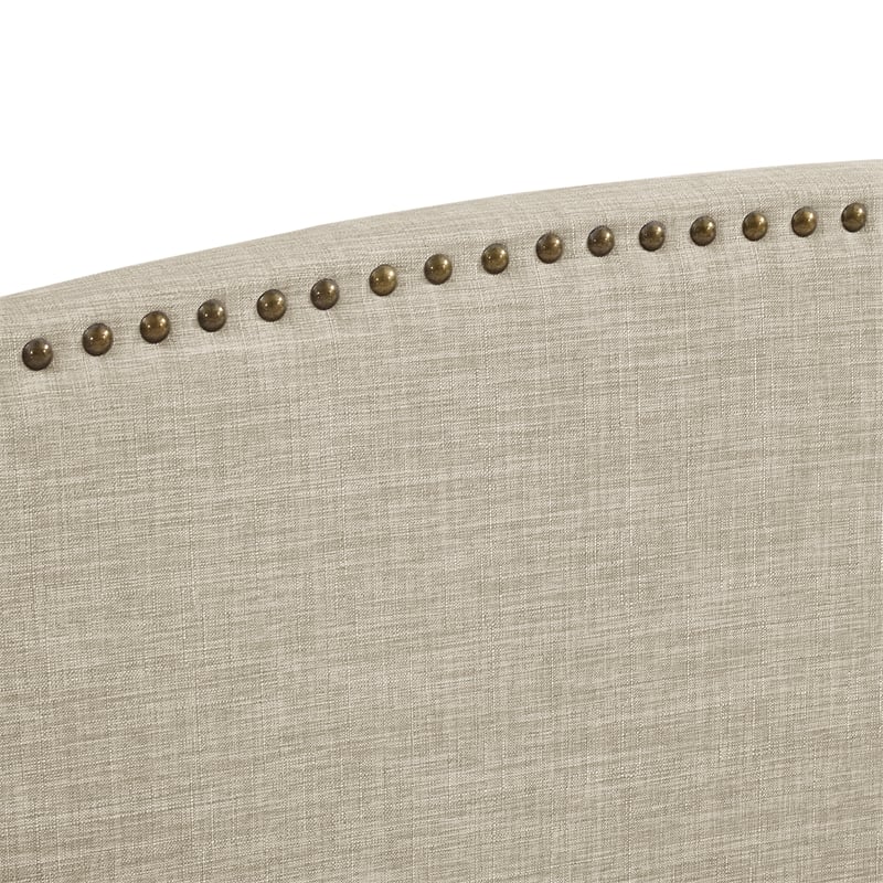Posh Living Adelyne Linen & Solid Wood Platform Bed King Size in Brown/Beige