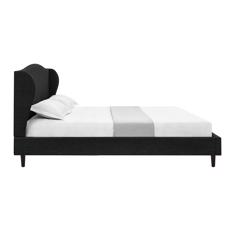 Posh Living Adelyne Linen & Solid Wood Platform Bed King Size in Gray/Charcoal