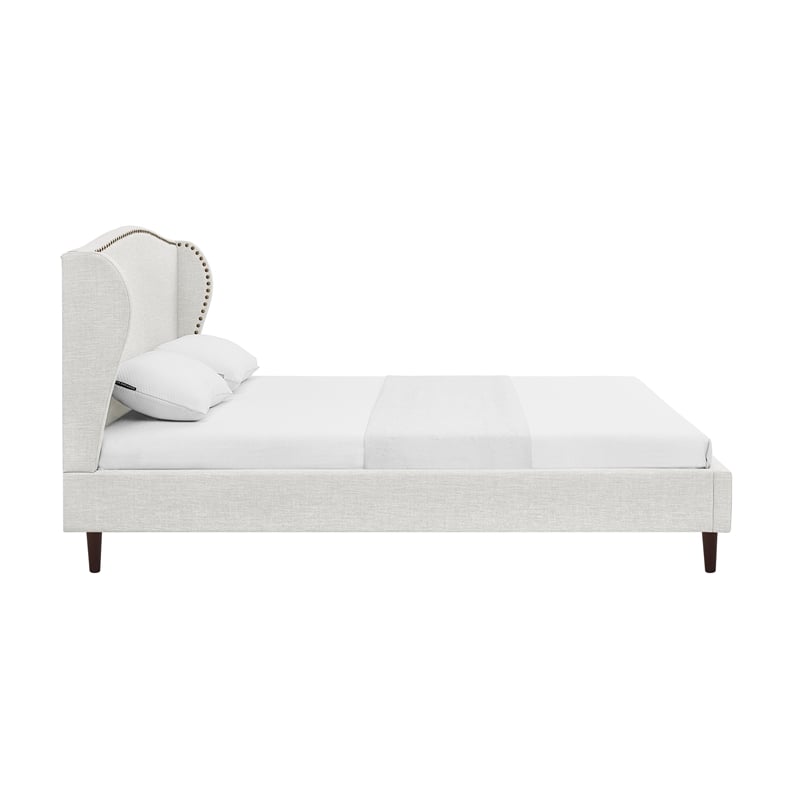 Posh Living Adelyne Linen & Solid Wood Platform Bed Queen Size in Cream White